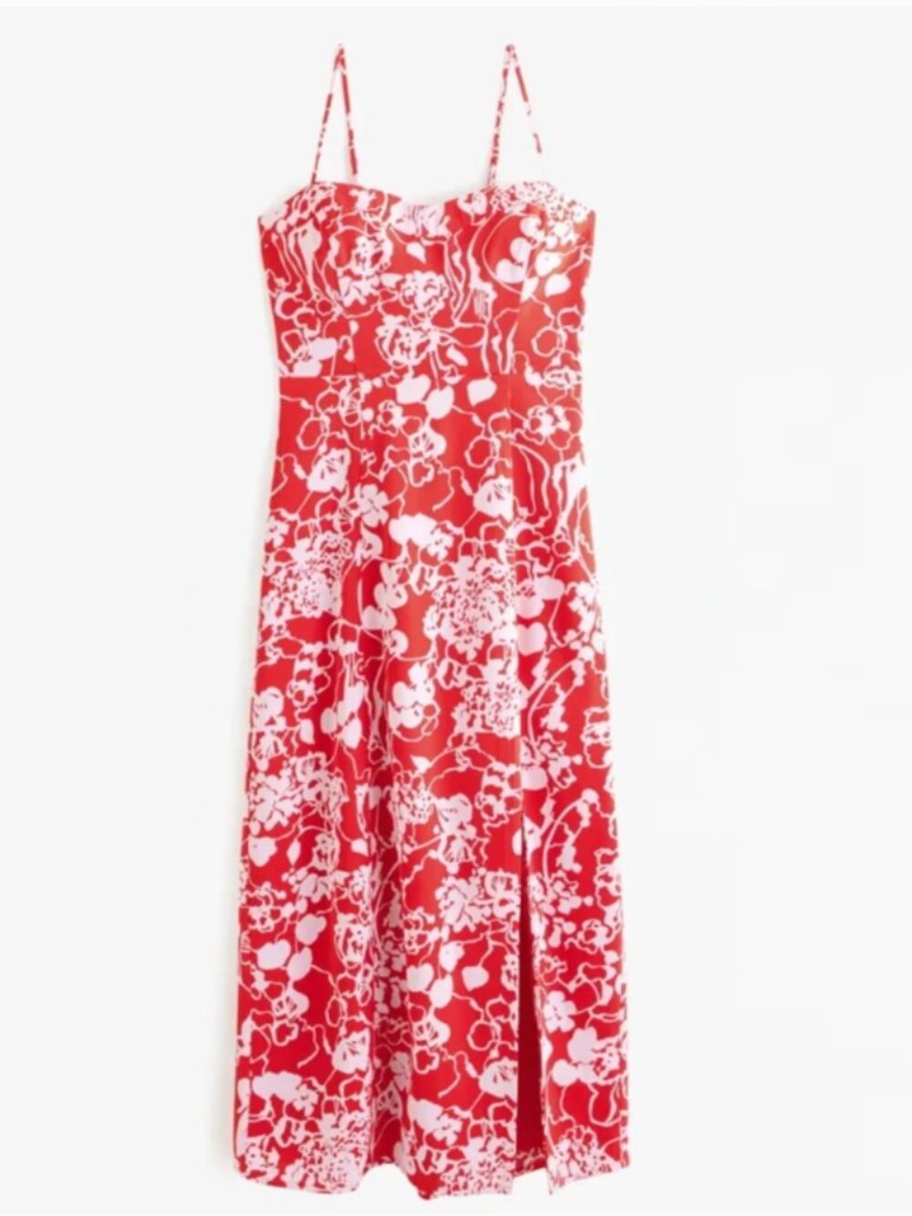 Abercrombie Camille Midi Dress Floral Red Pink Pattern Size XS Tall